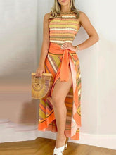 Bikinis Multicolor Striped Belted Two Piece Set Swimsuit