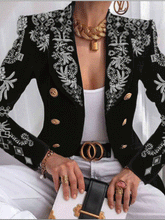 Blazers Lapel Double-Breasted Printed Long Sleeve Blazer Ins Street