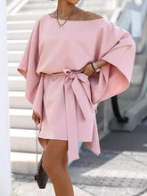 Loose Off-Shoulder Belted Doll Sleeve Dress Ins Street