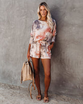 World Of Comfort Pocketed Tie Dye Knit Shorts - Coral/Taupe Ins Street