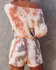World Of Comfort Pocketed Tie Dye Knit Shorts - Coral/Taupe Ins Street