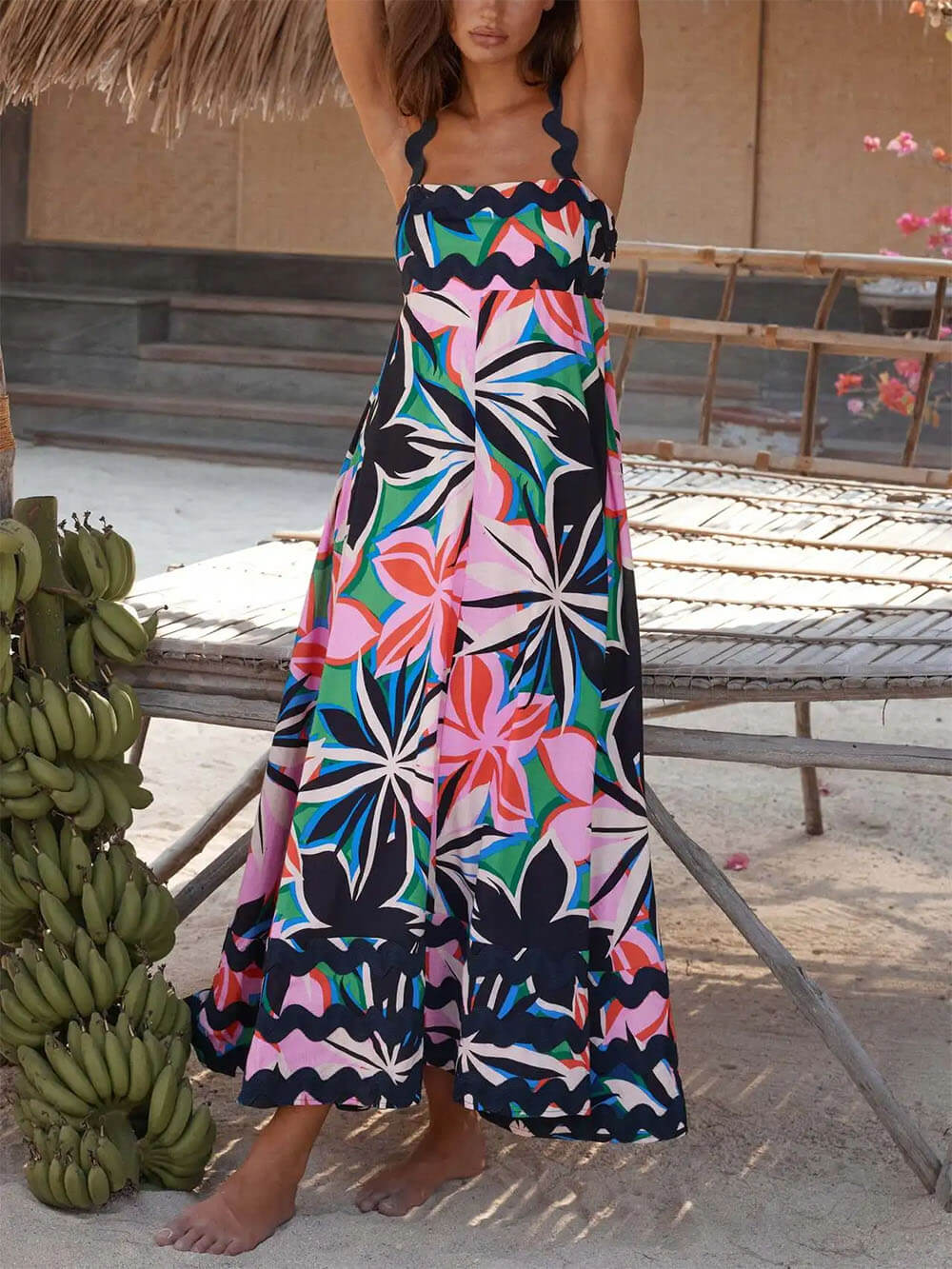 Printed Suspender Stylish Maxi Dress InsStreet