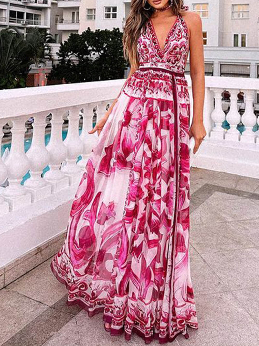 Halter Neck Backless Charming Printed Maxi Dress InsStreet