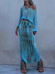 Tie-Dye Elastic Stylish Waist Maxi Skirt InsStreet