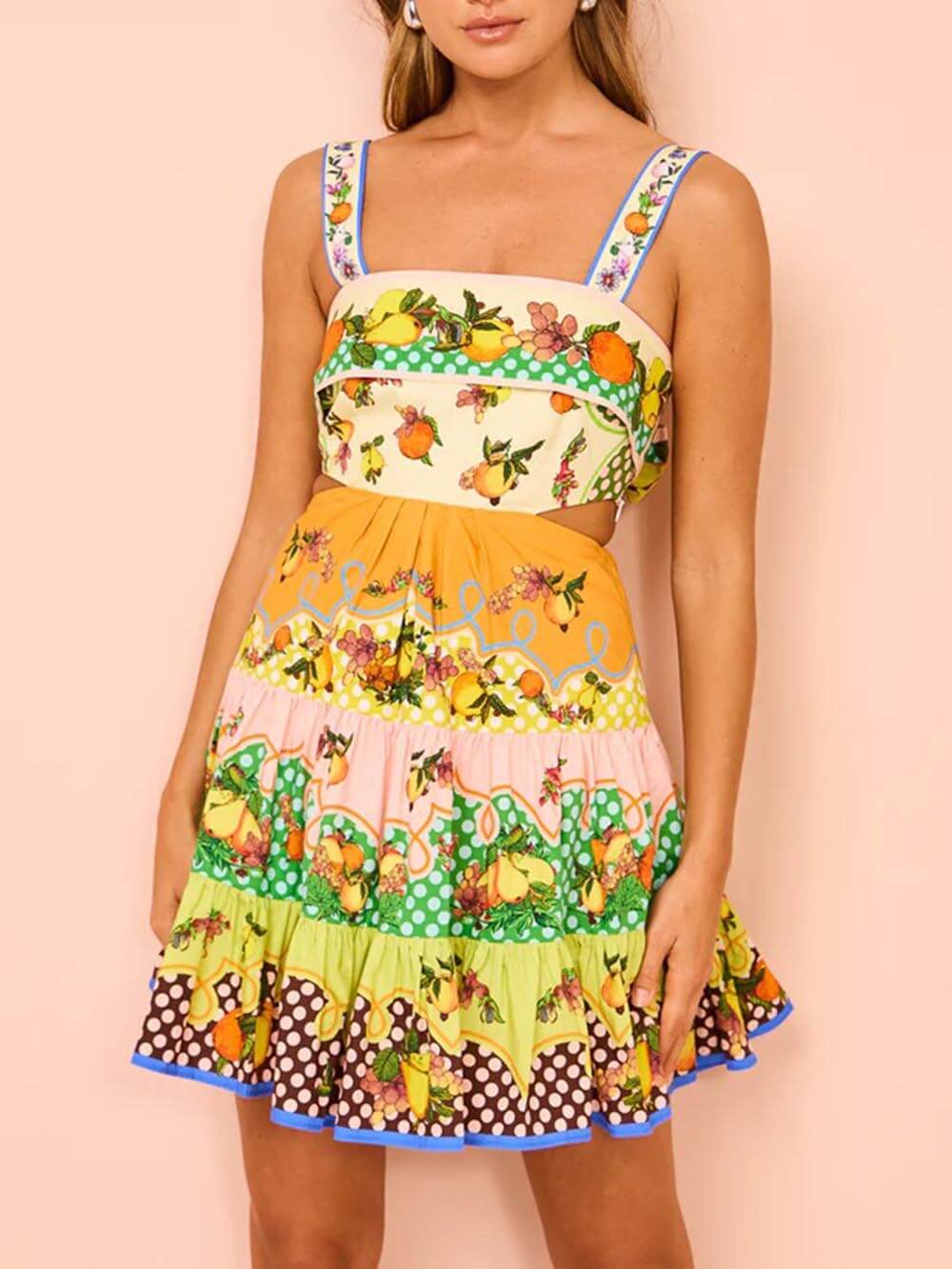 Summer MulticolorLemon Preated Charming Hem Mini Dress InsStreet