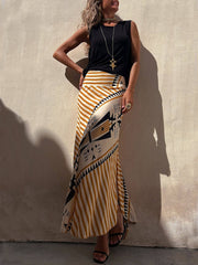 Geometric Print Elastic Charming Waist Maxi Skirt InsStreet