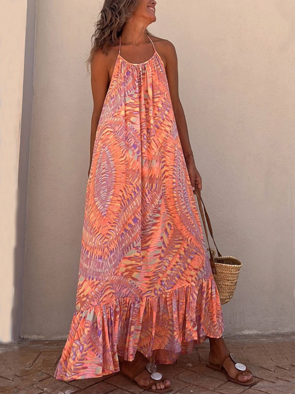 Golden Times Ethnic Print Graceful A-line Vacation Maxi Dress InsStreet