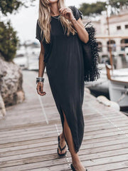 Effortless Open Sleeve Slit Graceful Oversized T-shirt Midi Dress InsStreet