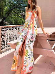 Summer Sexy Split Charming Wrap Printed Dresses InsStreet