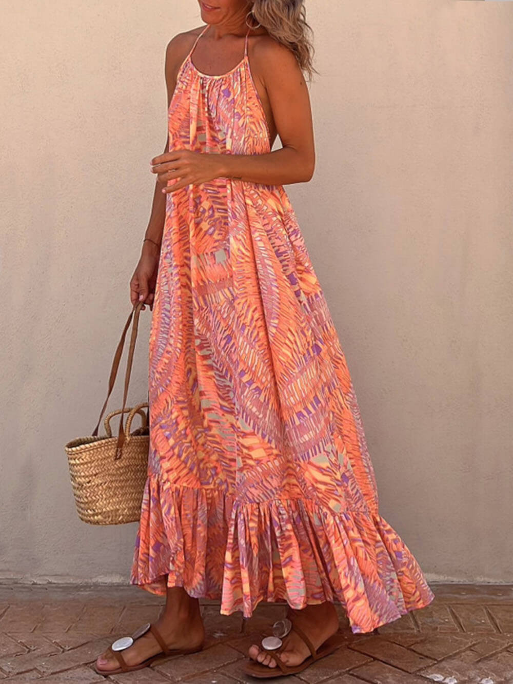 Golden Times Ethnic Print Graceful A-line Vacation Maxi Dress InsStreet