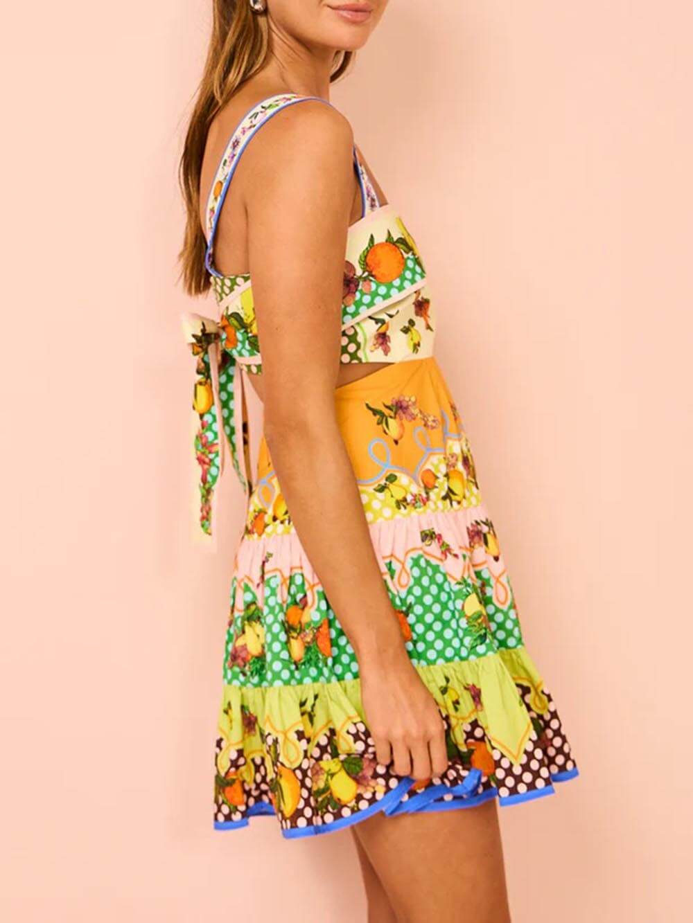 Summer MulticolorLemon Preated Charming Hem Mini Dress InsStreet