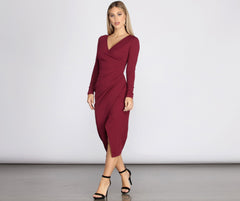 Keily Formal Ruched Charming Crepe Midi Dress InsStreet