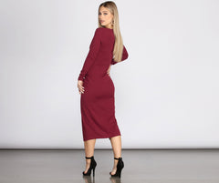 Keily Formal Ruched Charming Crepe Midi Dress InsStreet