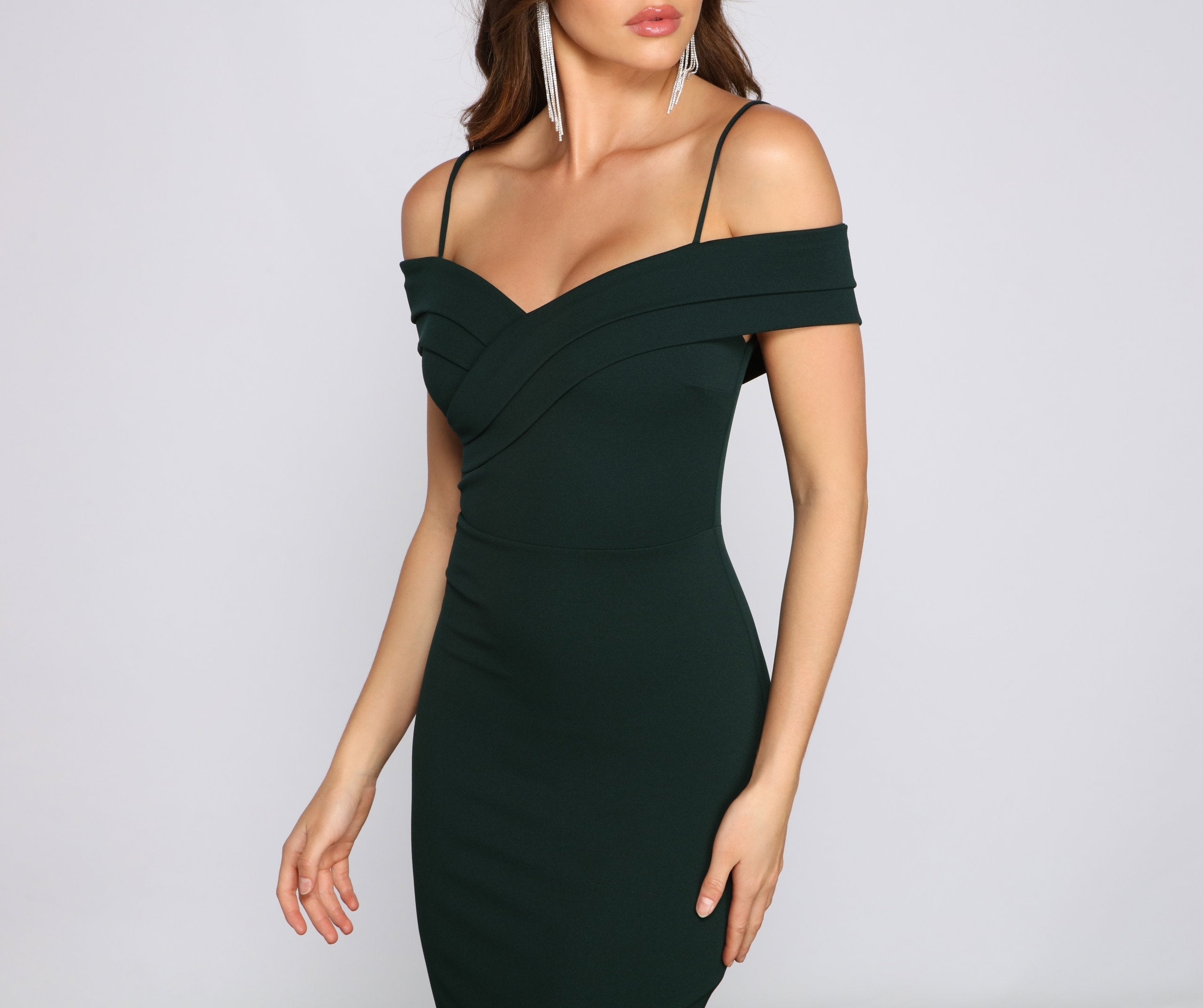 Valeria Formal Off The Graceful Shoulder Crepe Midi Dress InsStreet