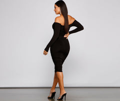 Penelope Off-The-Shoulder Stylish Ruched Midi Dress InsStreet