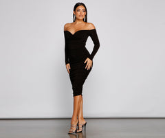 Penelope Off-The-Shoulder Stylish Ruched Midi Dress InsStreet