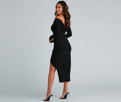 Kristy Off-The-Shoulder Stylish Formal Midi Dress InsStreet