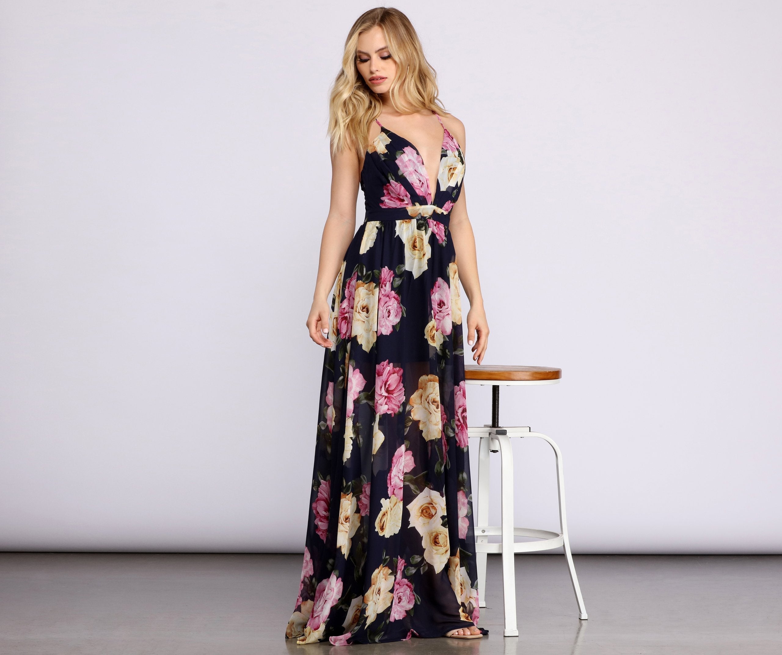 Malie Formal Stylish Floral Chiffon Dress InsStreet