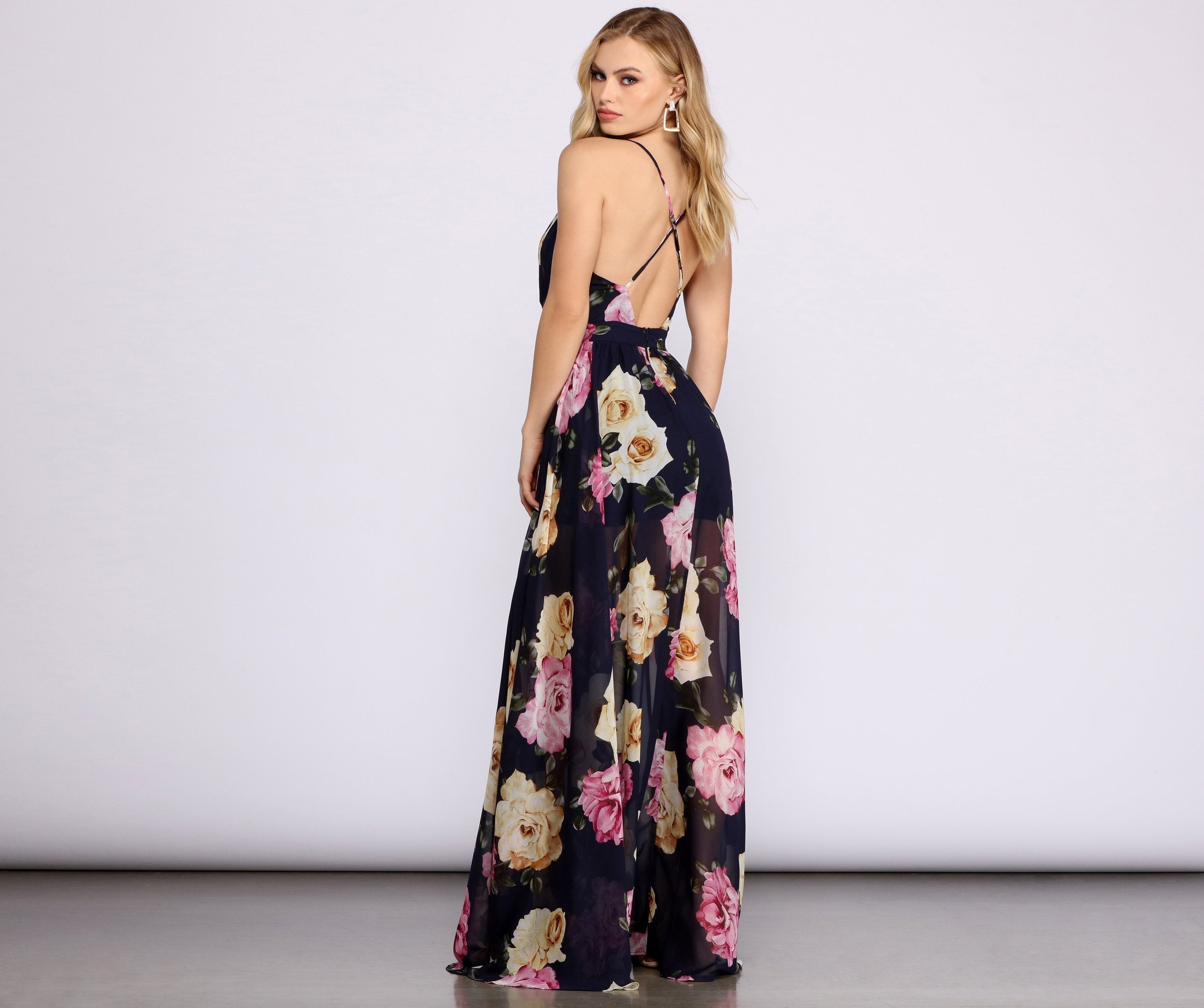 Malie Formal Stylish Floral Chiffon Dress InsStreet