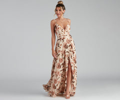 Erika Floral Chiffon Charming Wrap A-Line Formal Dress InsStreet