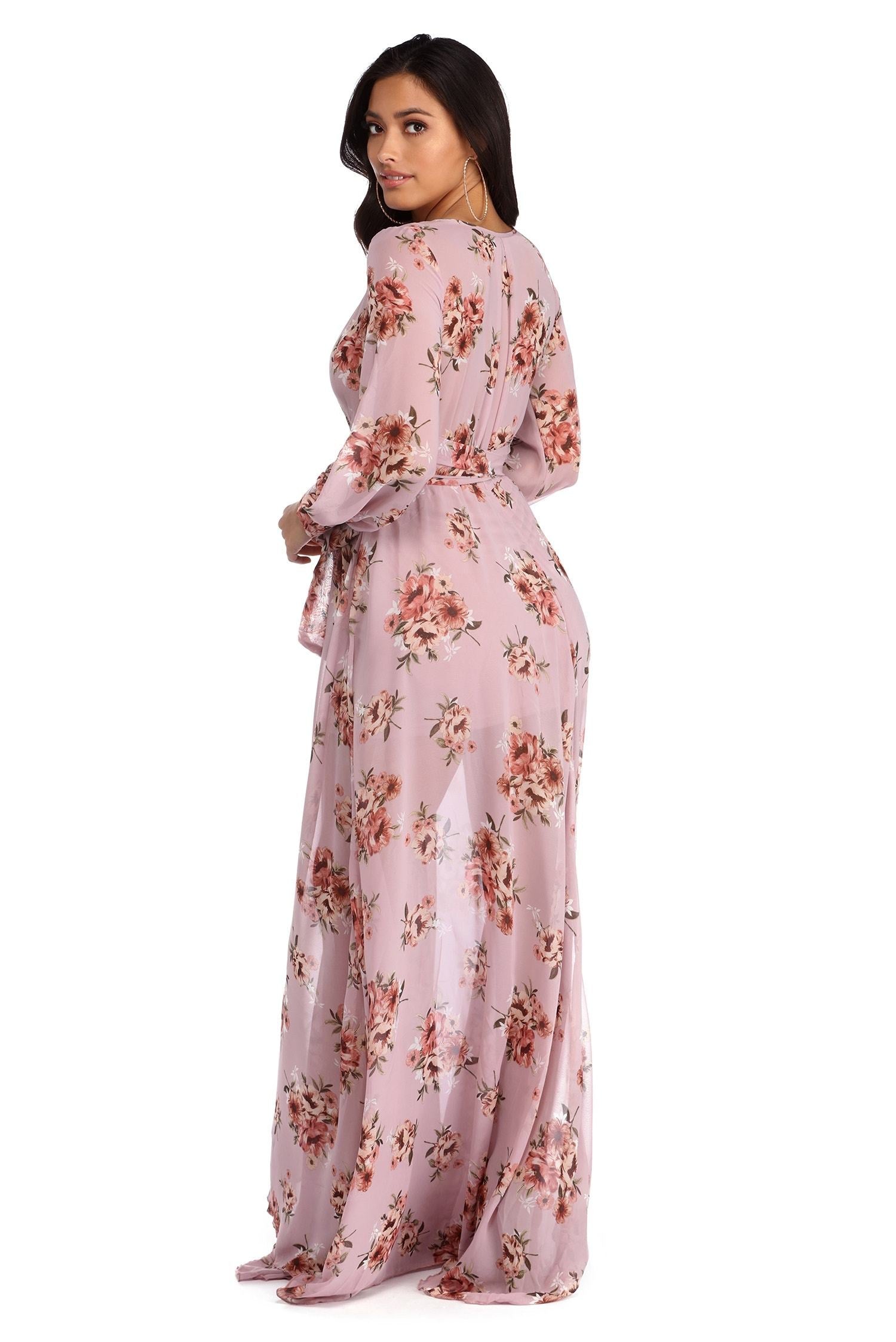 Jennifer Floral Stylish Wrap Chiffon Dress InsStreet