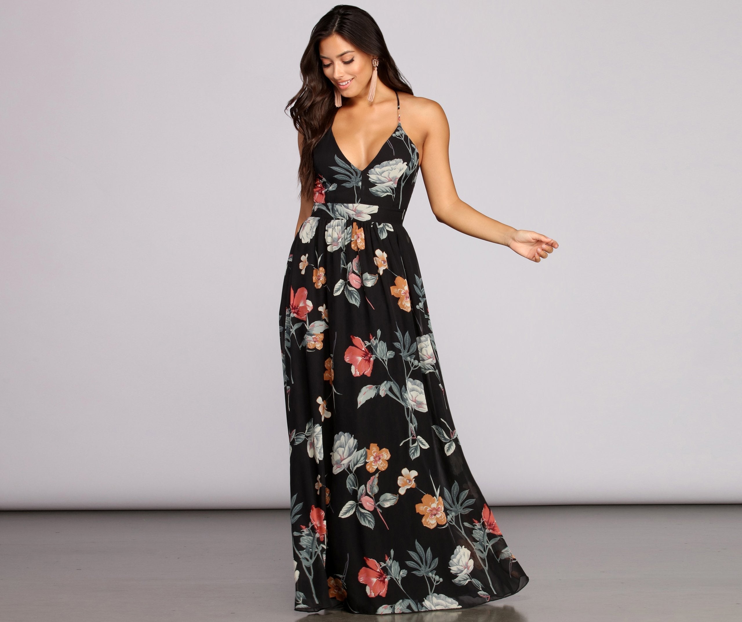 Flower Power Stylish Chiffon Maxi Dress InsStreet