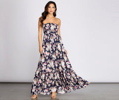 Getaway Girl Floral Charming Smocked Tube Maxi Dress InsStreet