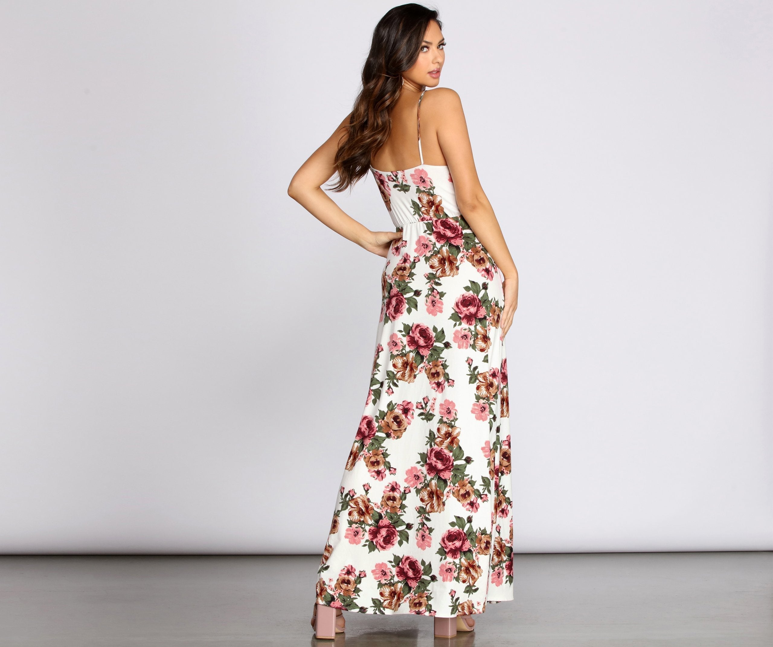 Fab In Floral Charming Brushed Knit Maxi Dress InsStreet