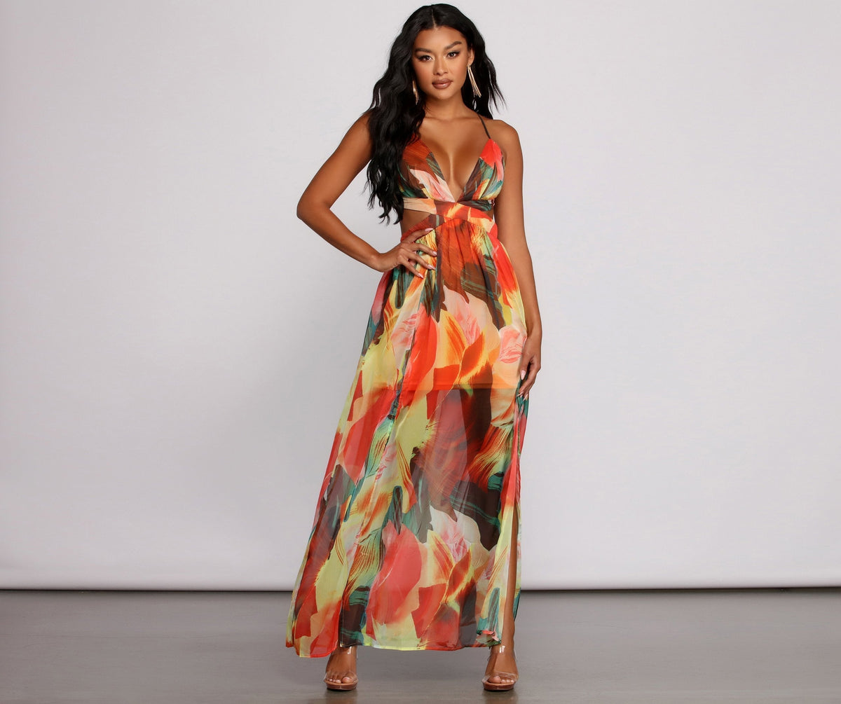 Brighter Vibes Lace-Up Charming Chiffon Maxi Dress InsStreet