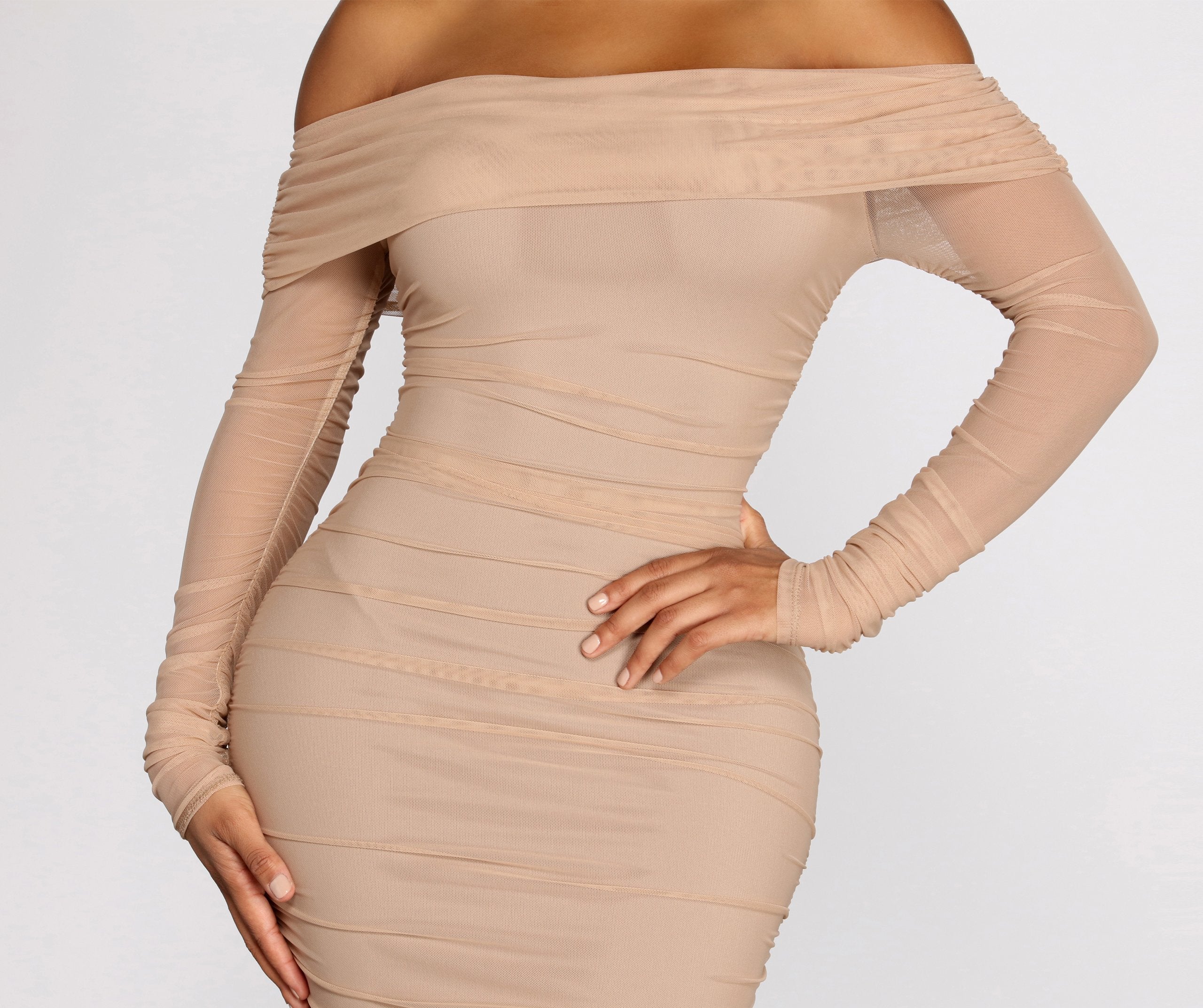 Hourglass Off Shoulder Charming Ruched Midi Dress InsStreet