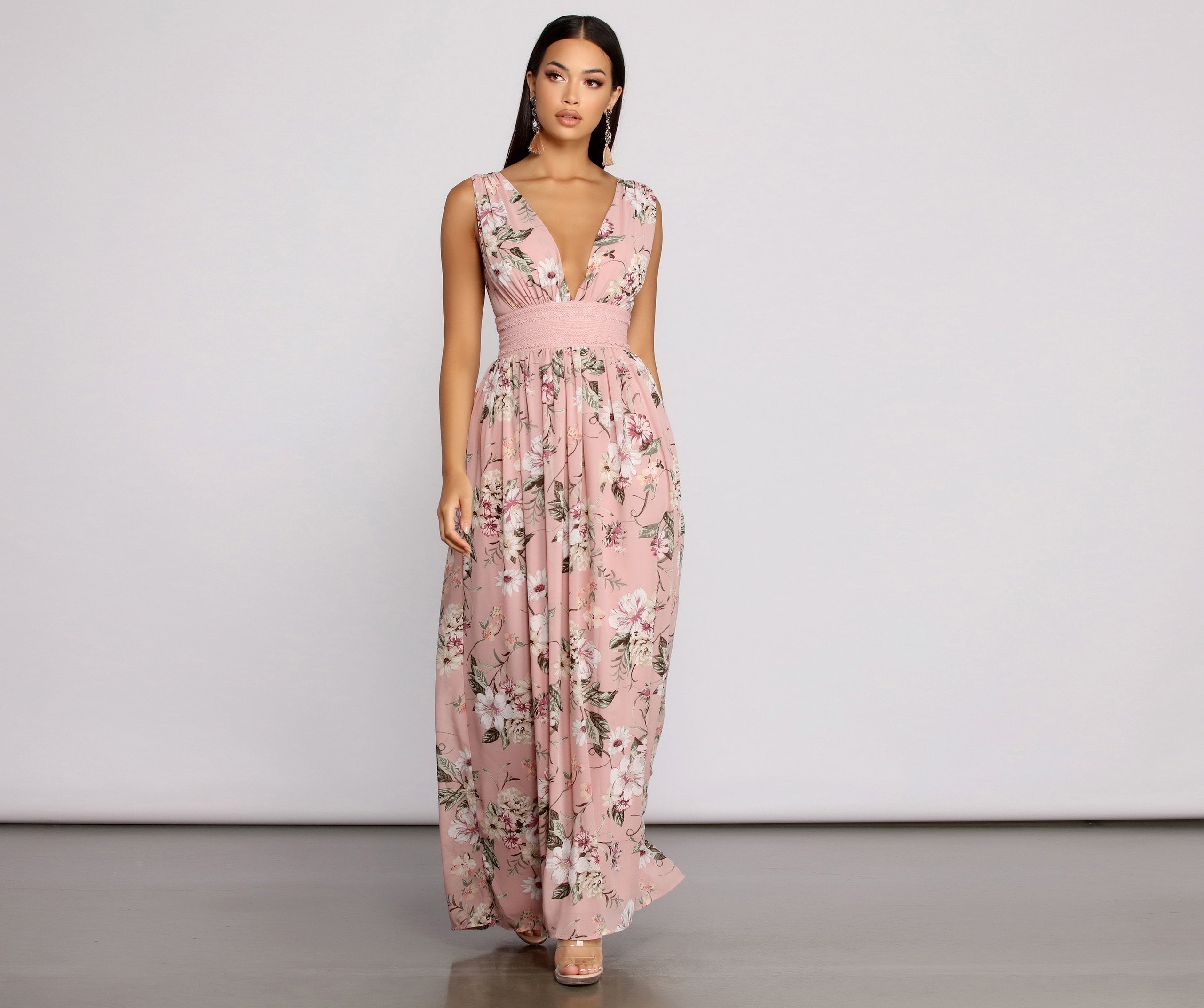 Floral Beauty Sleeveless Charming Chiffon Maxi Dress InsStreet