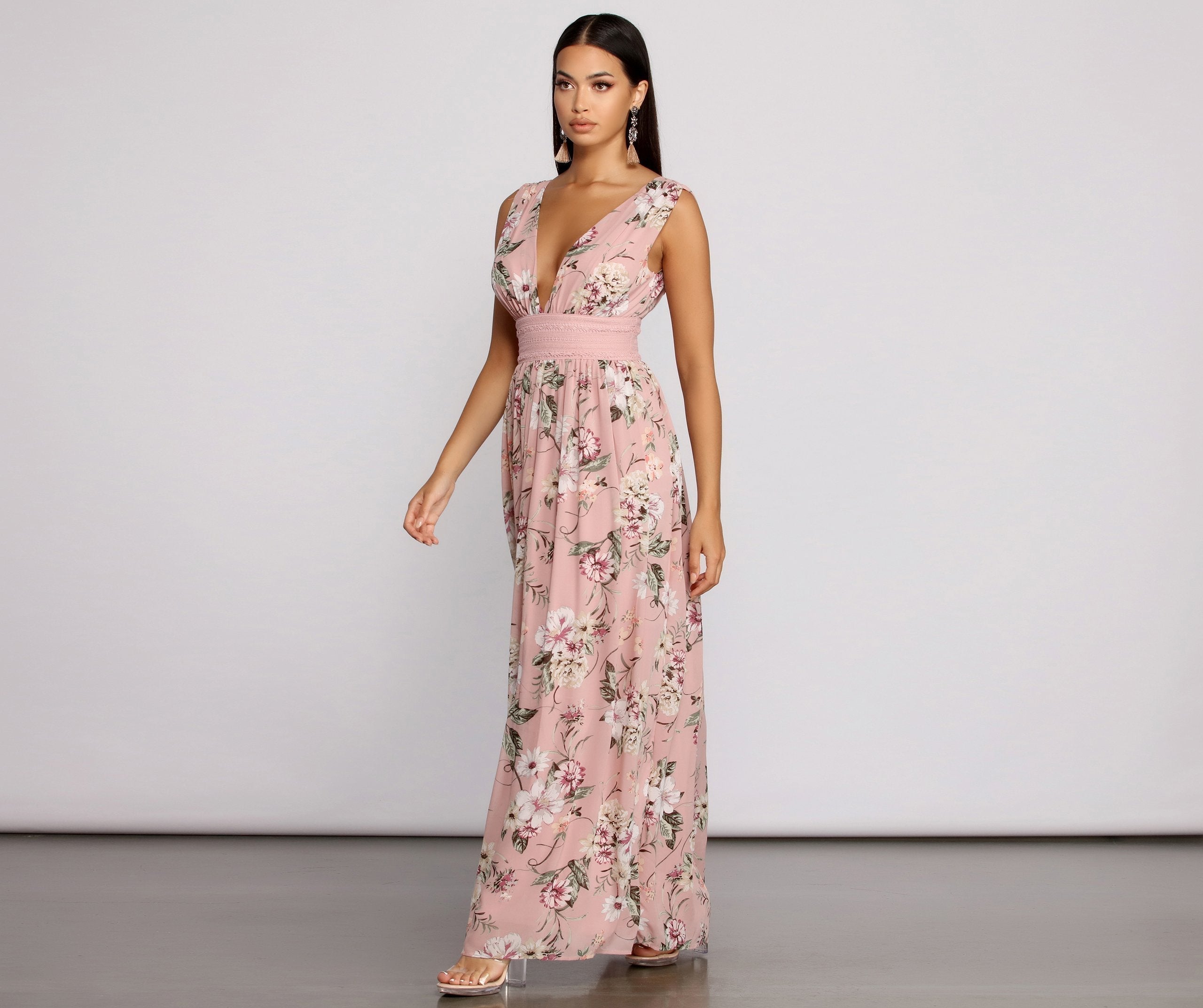 Floral Beauty Sleeveless Charming Chiffon Maxi Dress InsStreet