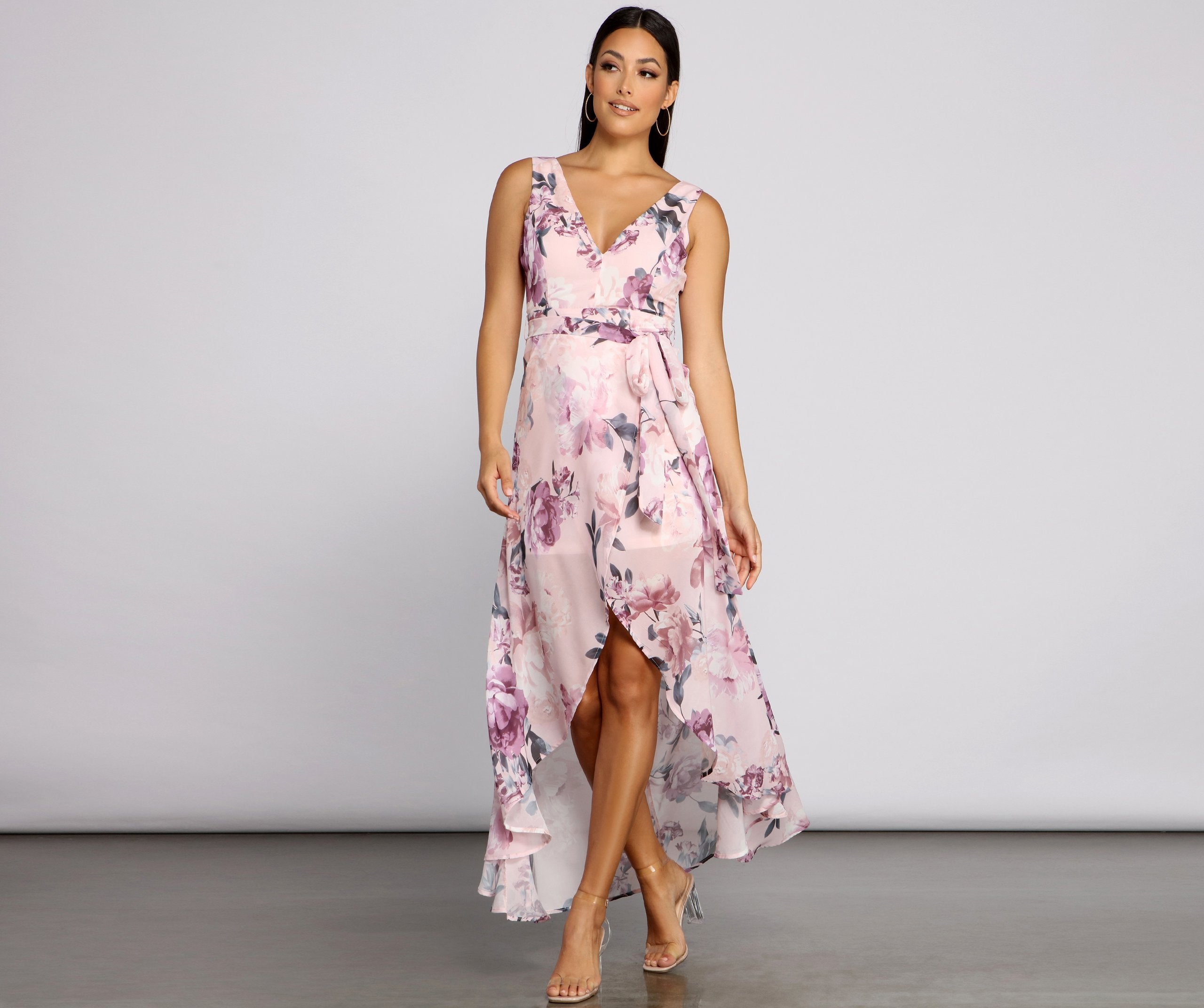 Wrapped In Romance Charming Floral Chiffon Maxi Dress InsStreet