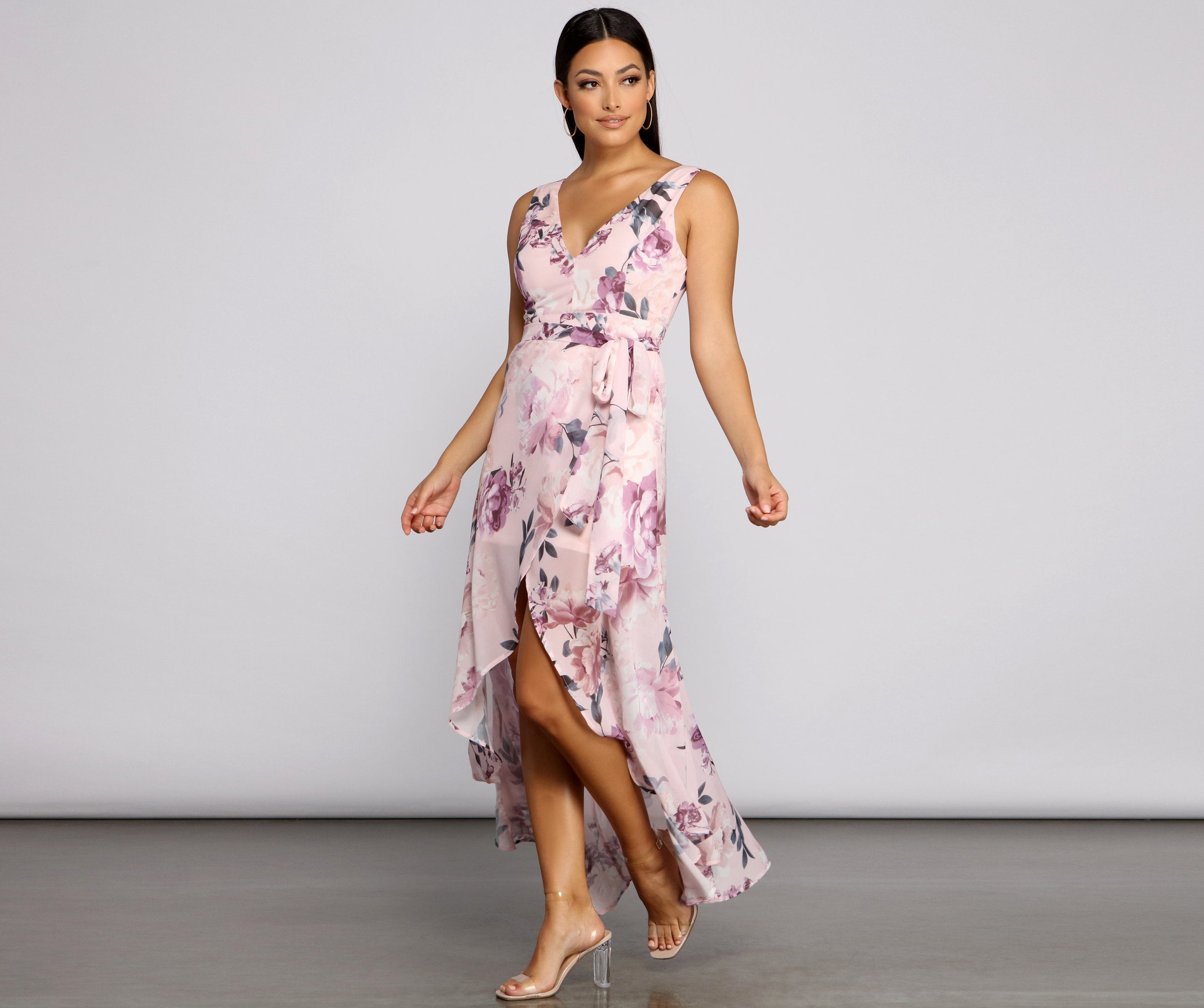 Wrapped In Romance Charming Floral Chiffon Maxi Dress InsStreet