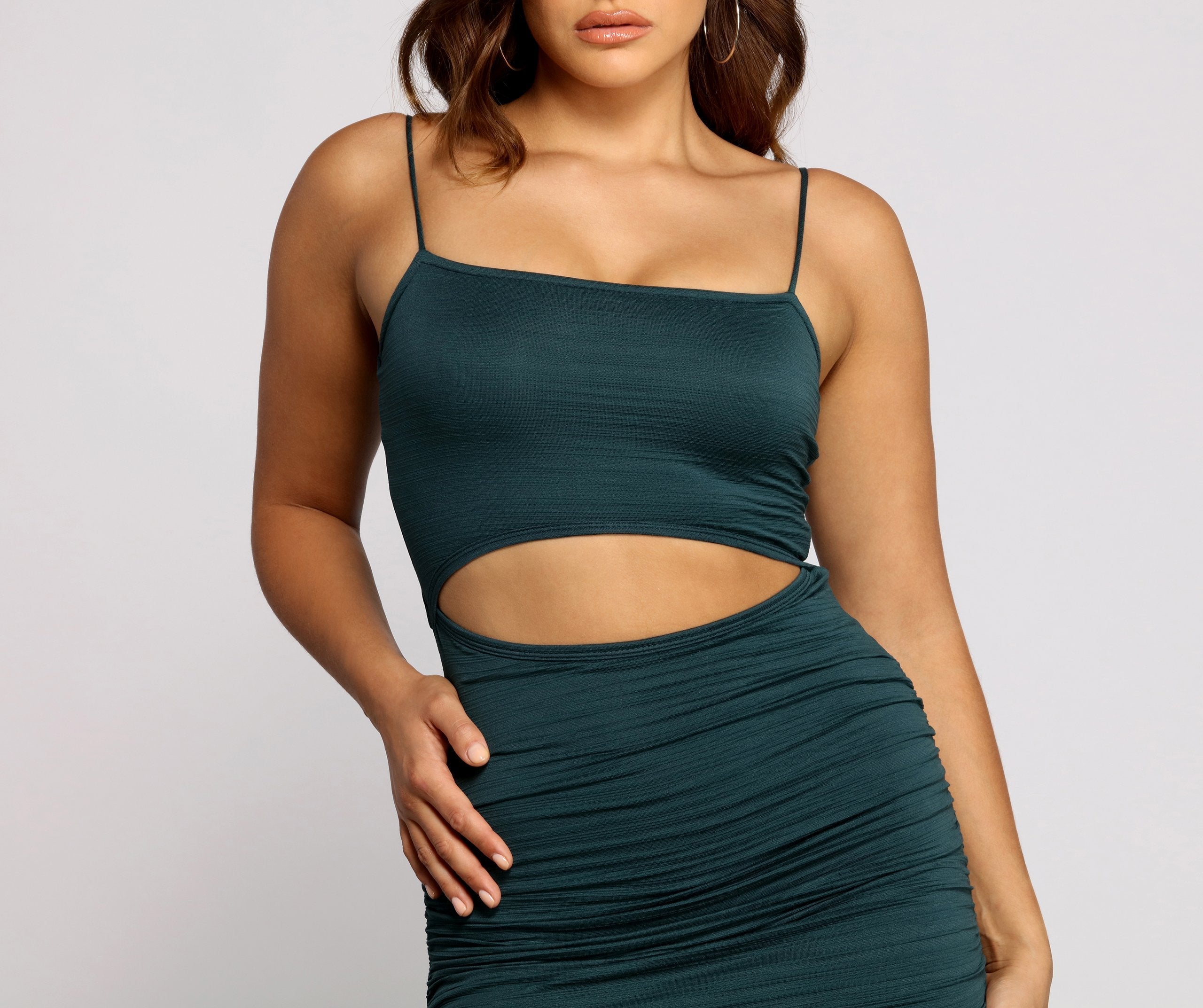 Strut It Out Charming Ruched Cutout Midi Dress InsStreet