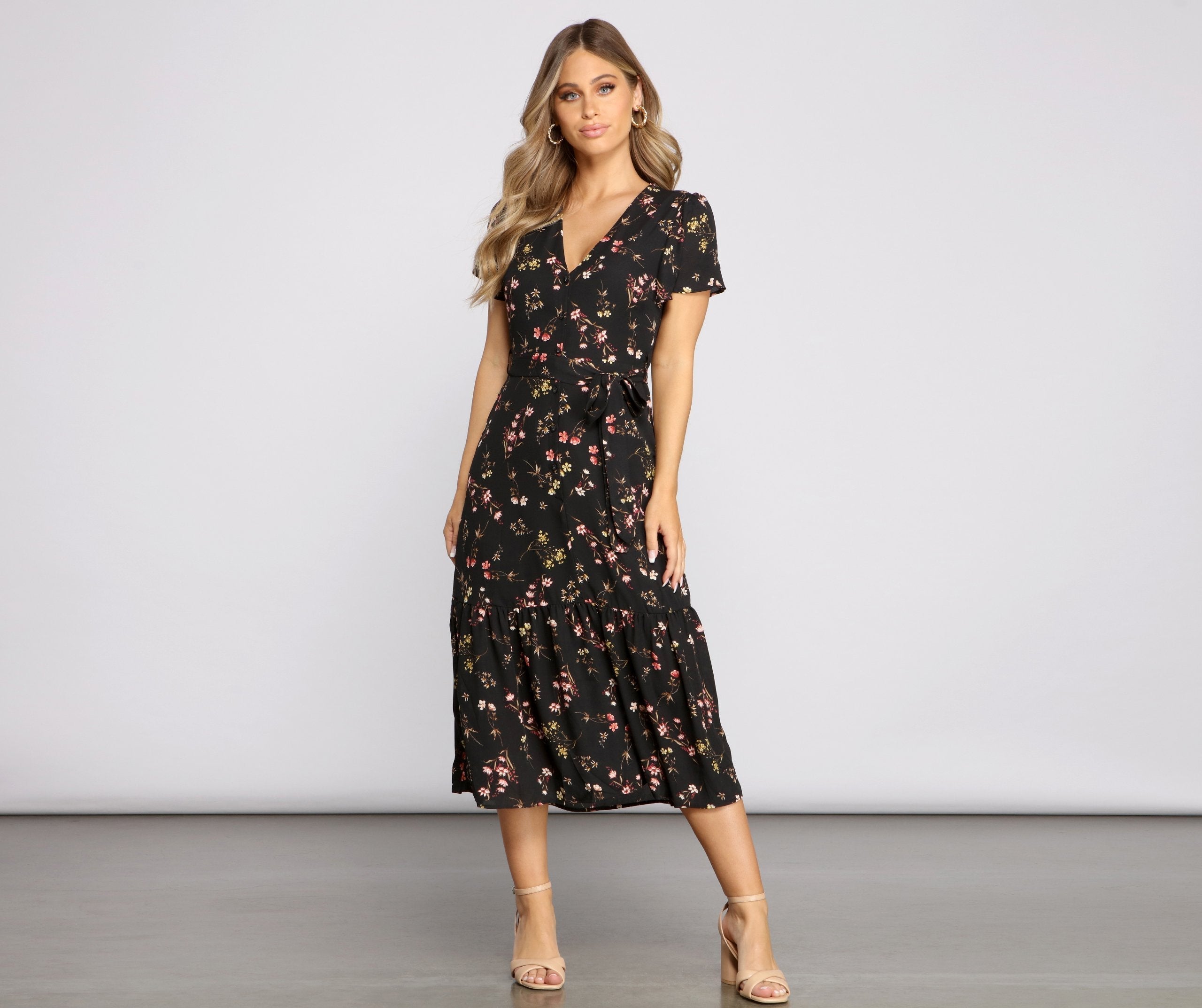 Sweet And Chic Charming Ditsy Floral Midi Dress InsStreet