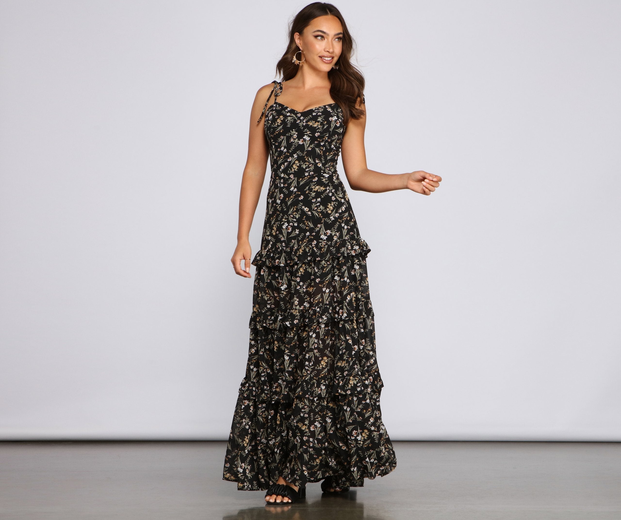 Floral Desire Stylish Ruffled Maxi Dress InsStreet