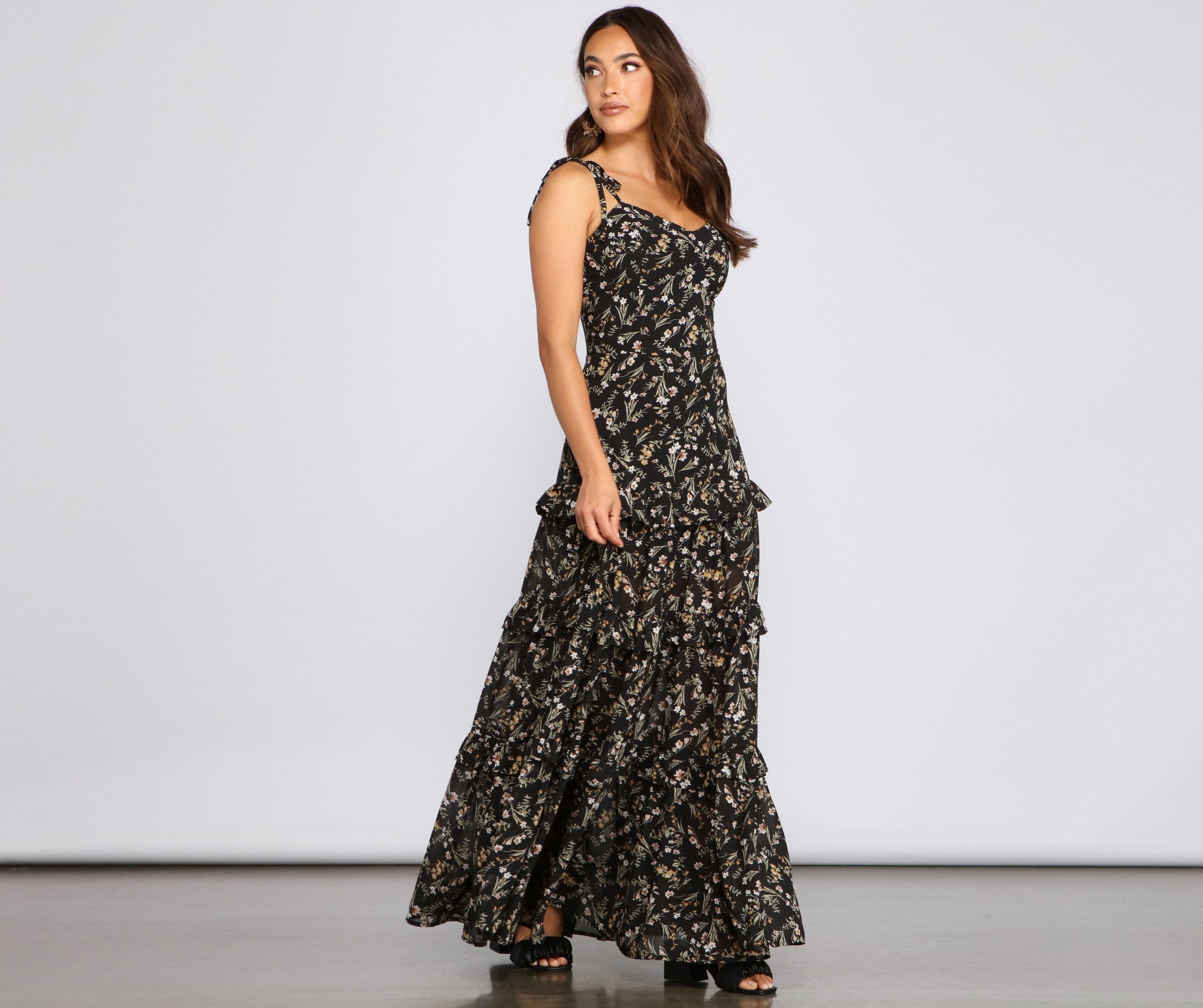 Floral Desire Stylish Ruffled Maxi Dress InsStreet