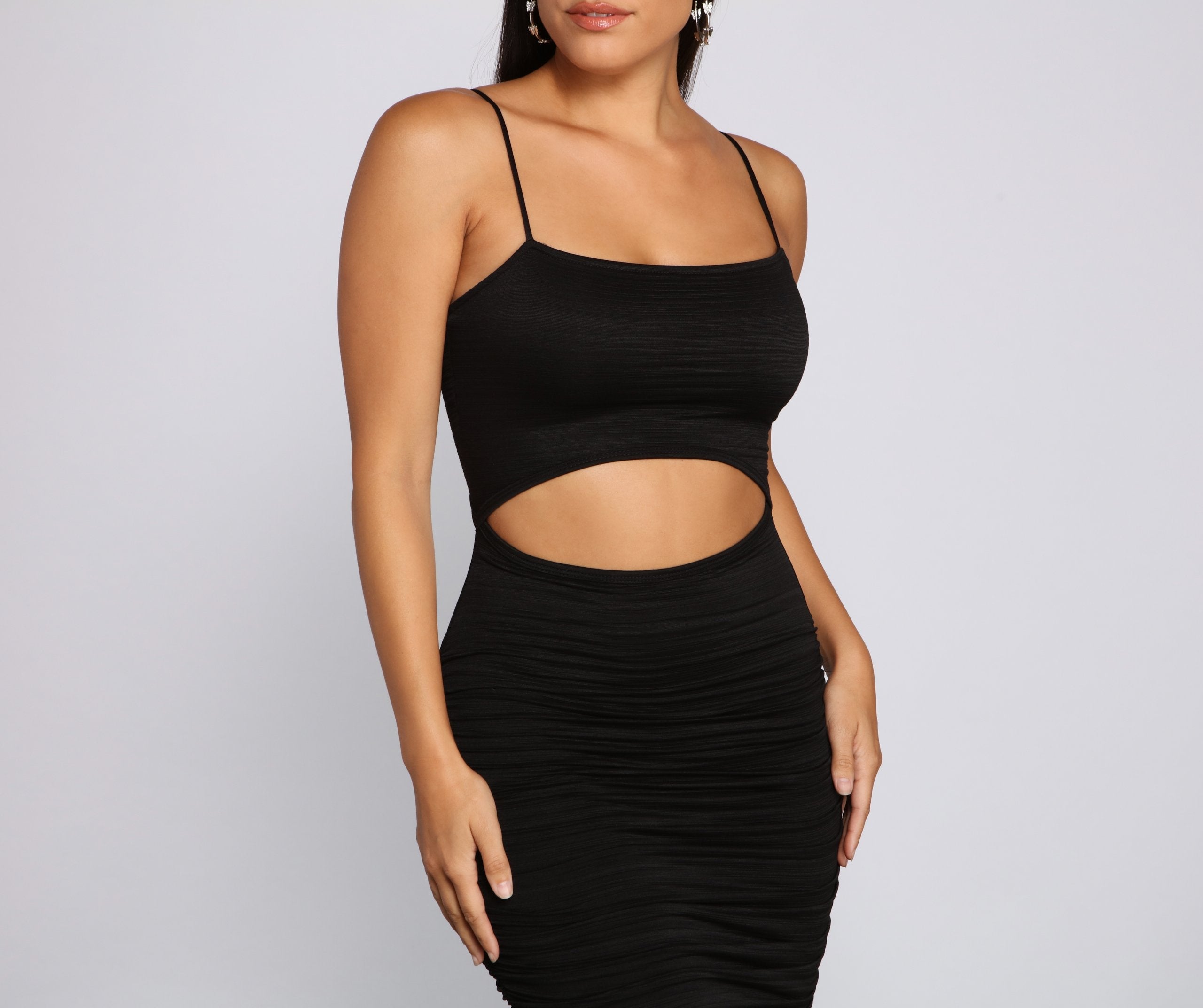 Strut It Out Charming Ruched Cutout Midi Dress InsStreet