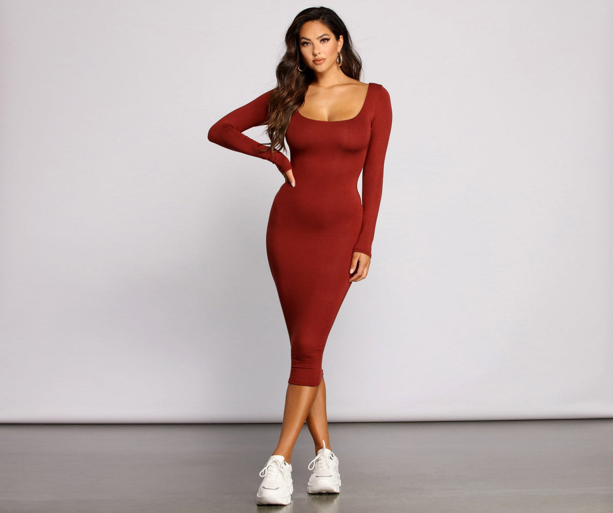 Lovin' Knit Stylish Basic Midi Dress InsStreet