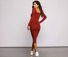 Lovin' Knit Stylish Basic Midi Dress InsStreet