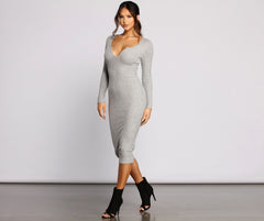 Keepin' Knit Simple Charming Ribbed Midi Dress InsStreet