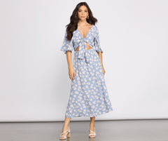 Flowy Floral Stylish Woven Midi Dress InsStreet