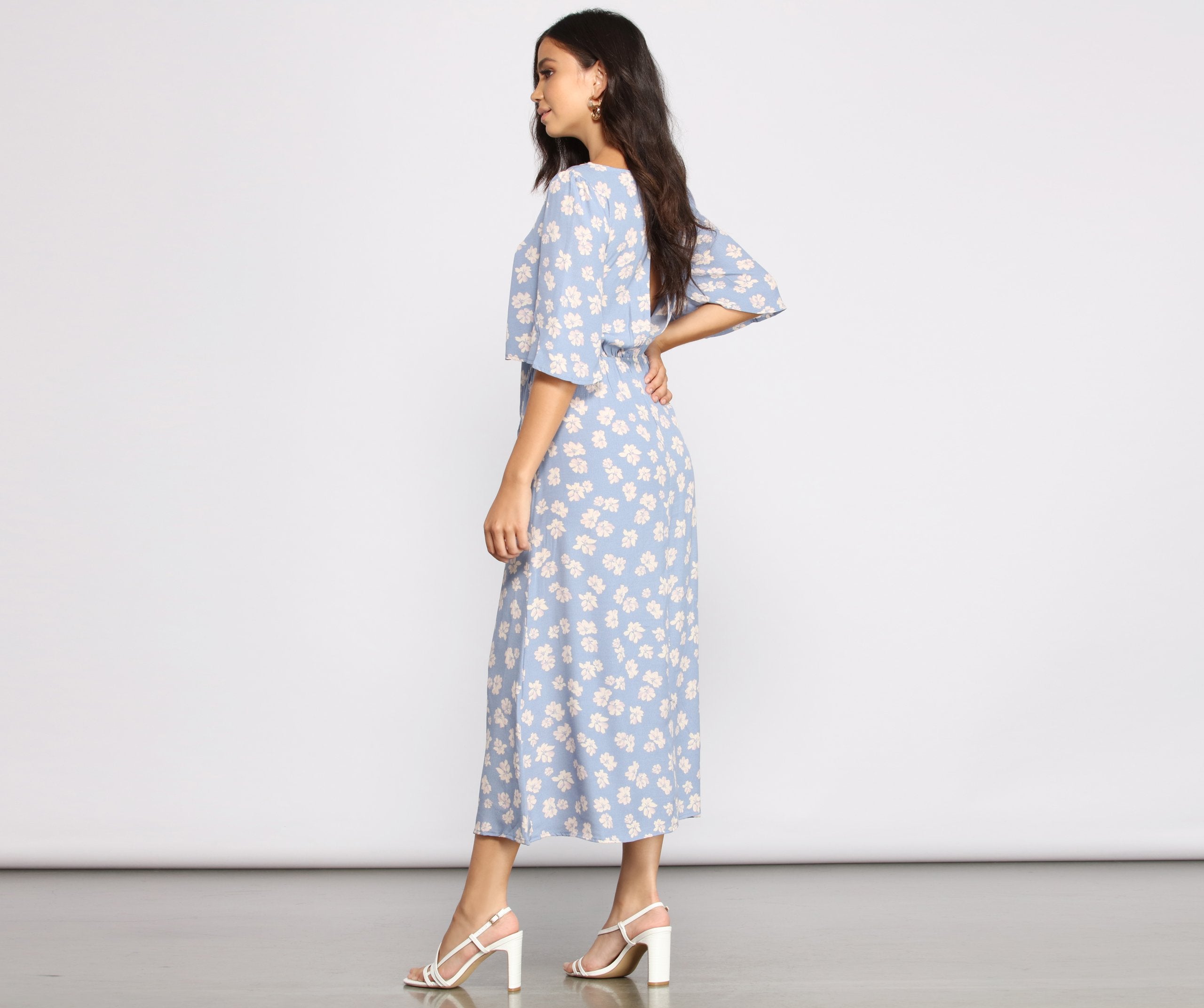 Flowy Floral Stylish Woven Midi Dress InsStreet