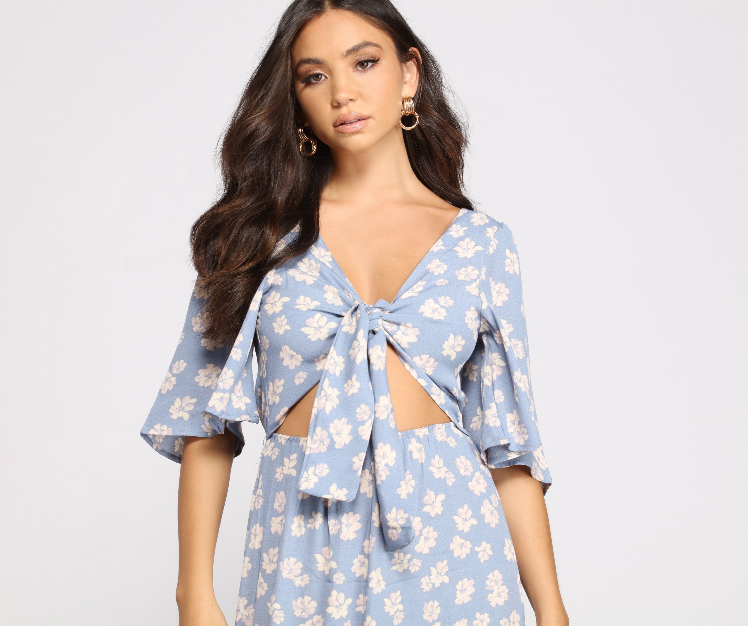 Flowy Floral Stylish Woven Midi Dress InsStreet