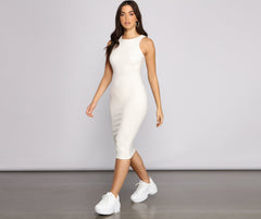 Brushed Knit Sleeveless Charming Crew Neck Midi Dress InsStreet