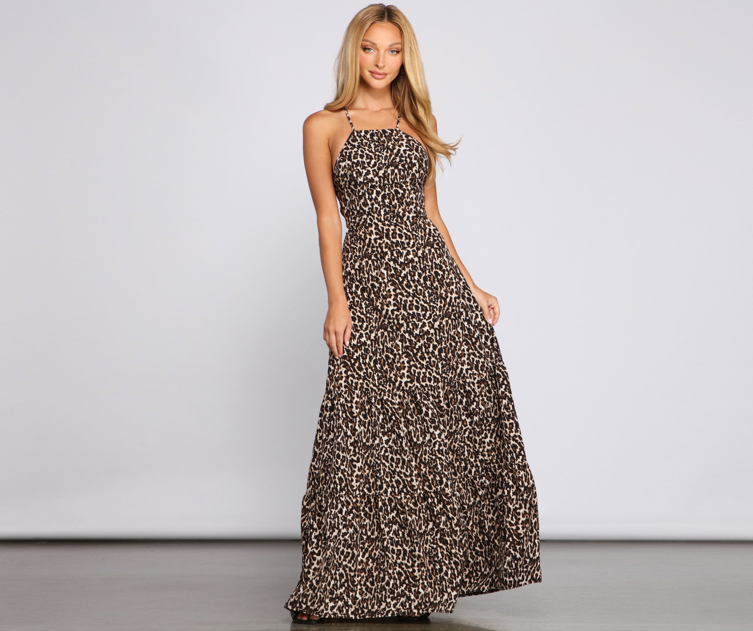 Fiercely Stylish Lace-Up Charming Leopard Maxi Dress InsStreet