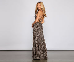 Fiercely Stylish Lace-Up Charming Leopard Maxi Dress InsStreet