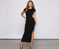 Essential High Slit Charming Ribbed Knit Maxi Dress InsStreet