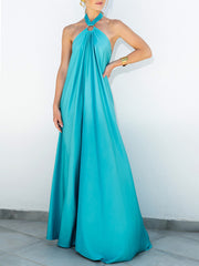 Summer Temperament Satin Charming Halter Swing Gown Dresses InsStreet